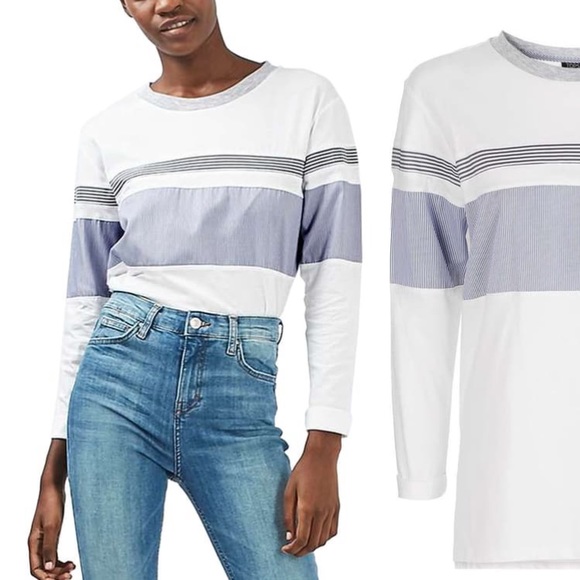 Topshop Colorblock Stipe Panel Woven Tee - Picture 1 of 6